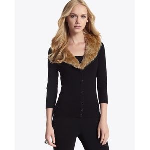 WHITE HOUSE BLACK MARKET Black Cardigan Faux Fur M